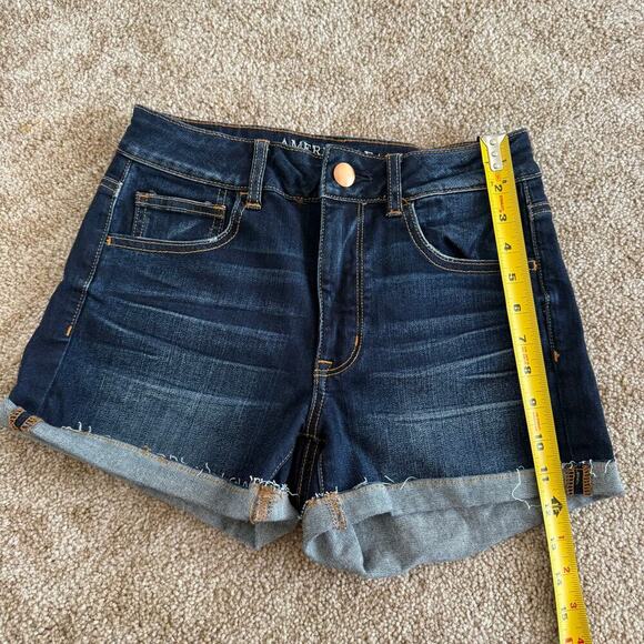 American Eagle Hi- Rise Shortie Dark Wash Rolled Bottoms Casual Size 6 Summer - Picture 5 of 8